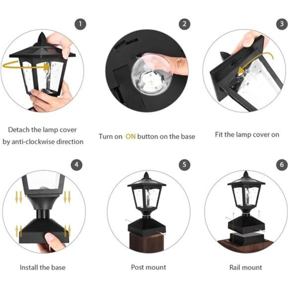 Greluna Solar Post Lights Outdoor, Solar Lamp Post Cap Lights, Pack of 2 - Picture 3 of 8